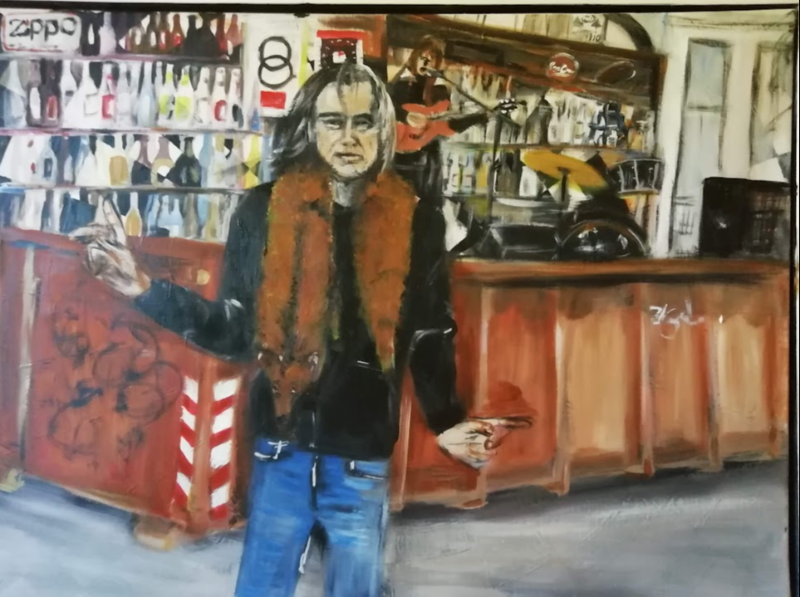 Barejer Peters med en ræv bag øret til hans fødselsdag, 64x85, maleri evt. inkl. guldramme