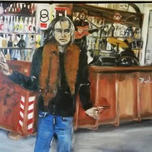 Barejer Peters med en ræv bag øret til hans fødselsdag, 64x85, maleri evt. inkl. guldramme – produktbillede