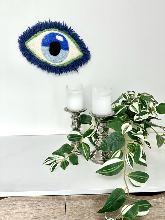 Tuftet øje som vægophæng – håndlavet i 100% uld  billede 2