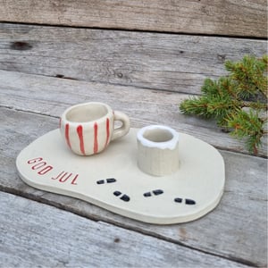 Jule lysestage med lille julekop – produktbillede