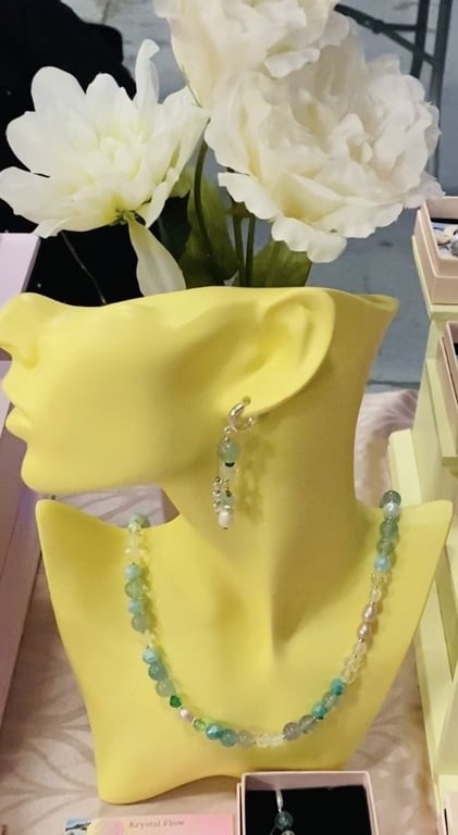 Bjergkrystal og Grøn Fluorit halskæde