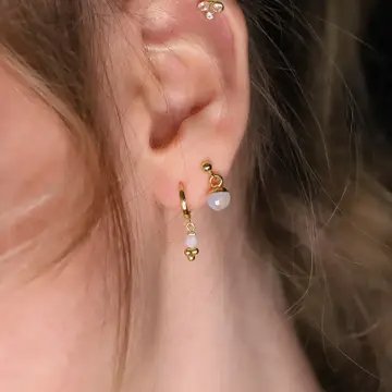 Månestens-kreoler - Forgyldt sølvøreringe med ægte månesten billede 3