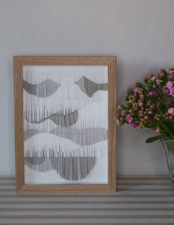 A4 papirværk, hvid, grå, indrammet billede 3