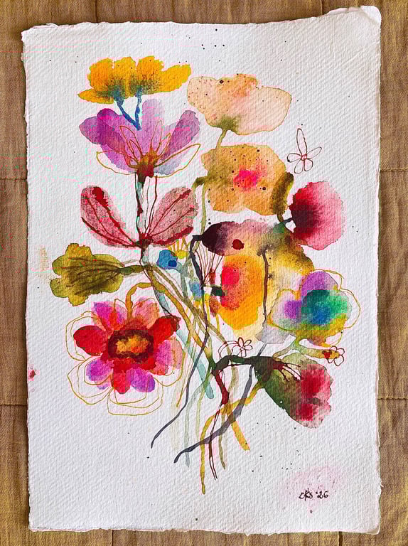 Sprudlende buket - original akvarel  billede 2