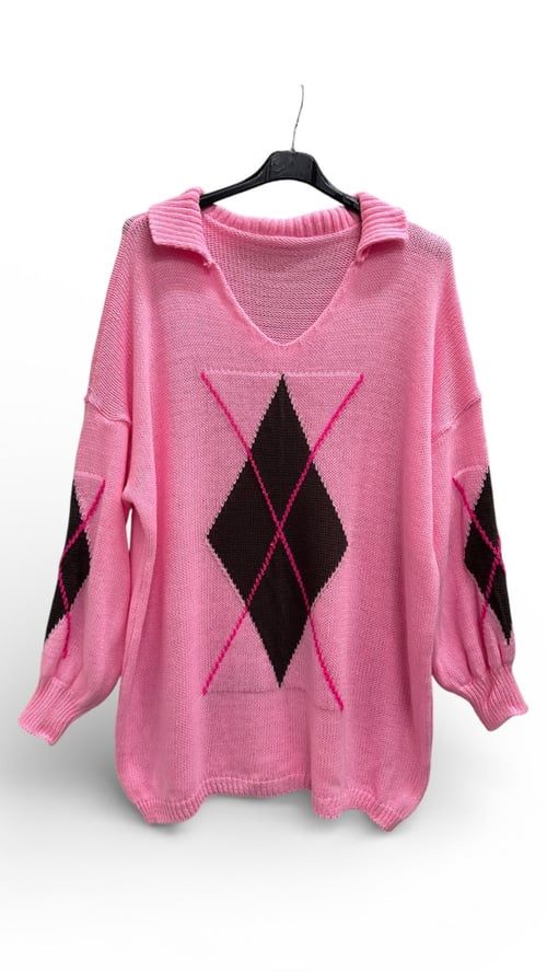 Nadia knit blouse, Rosa w grafic. Onesize 38-48. (3)