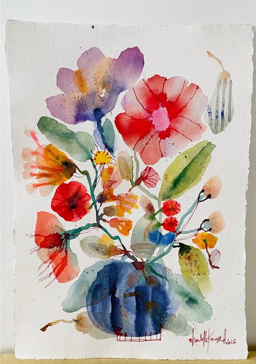 Flyvende pærer og vilde blomster #1 - original akvarel