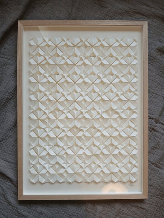  50x70cm Foldet værk, naturhvid, massiv egetræsramme (3)