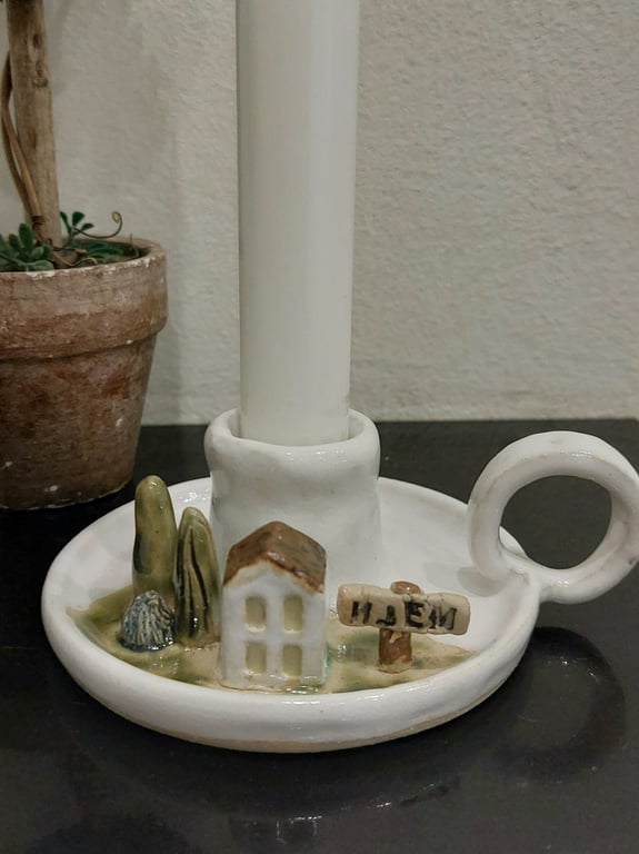 Kammerlysestage med små huse og træ   billede 2