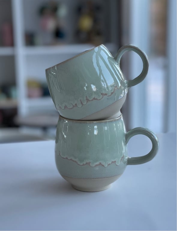 Buttet kop, pebermynte/creme billede 2