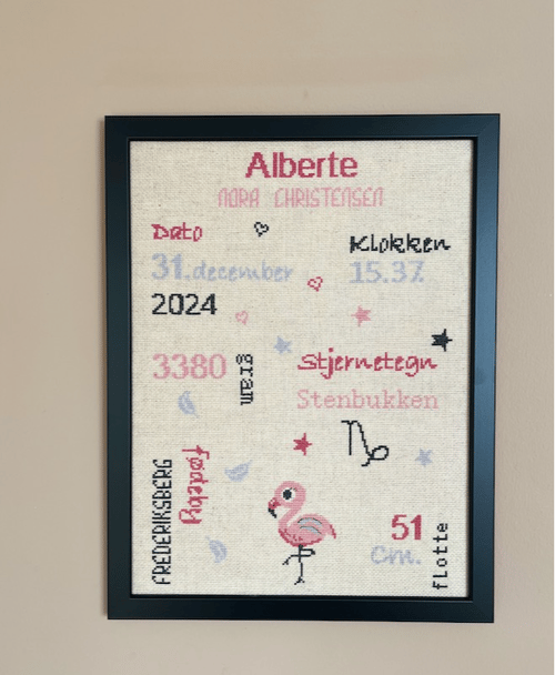 Fødselsminde Flamingo 2041-2 ca. 30 x 40 cm.