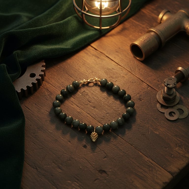 Green Light i Jade sten og forgyldt kogle billede 2