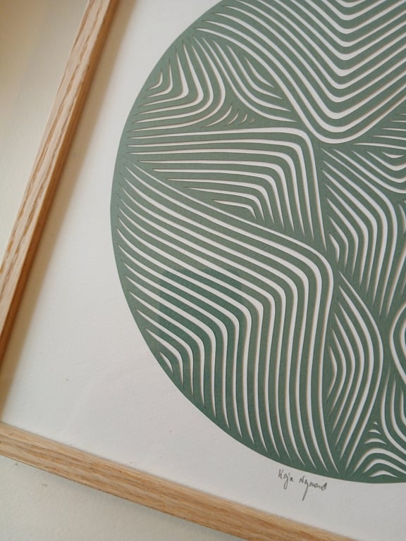 30x30cm papercut, støvet jade, indrammet  (3)