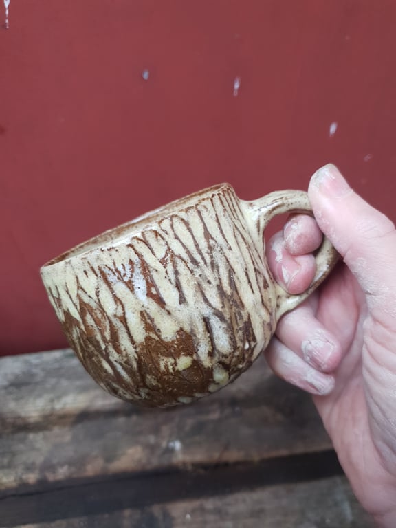 Grøn rustik kop med hank  billede 3