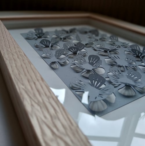 A4, 3D papercut, dueblå, indrammet