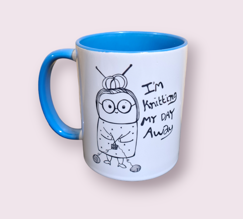 Krus: im knitting my day away Blå (2)