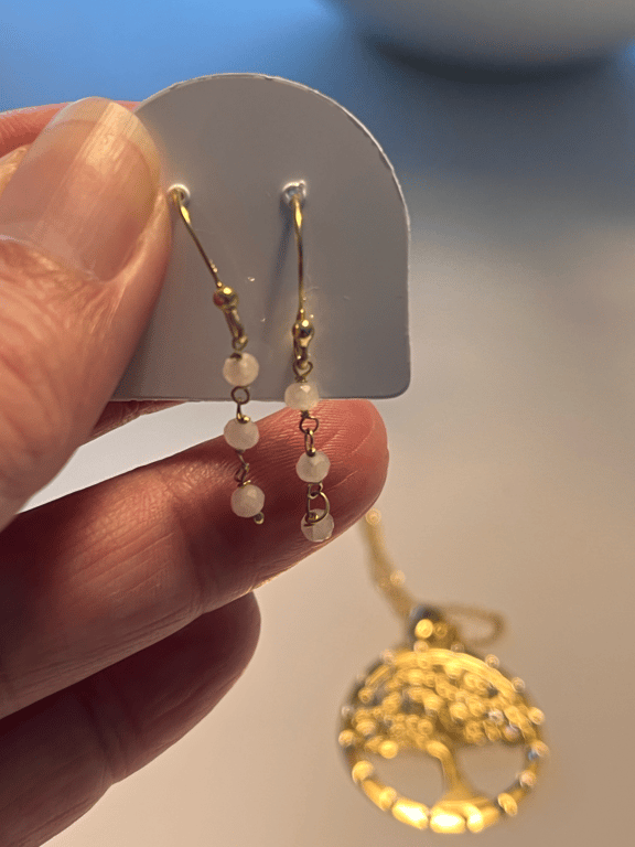 Gyldne sølv øreringe med facetslibet Rosa Quartz  billede 3