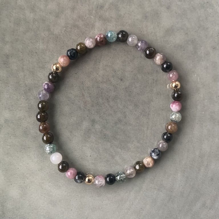 Multifarvet turmalin armbånd 4mm
