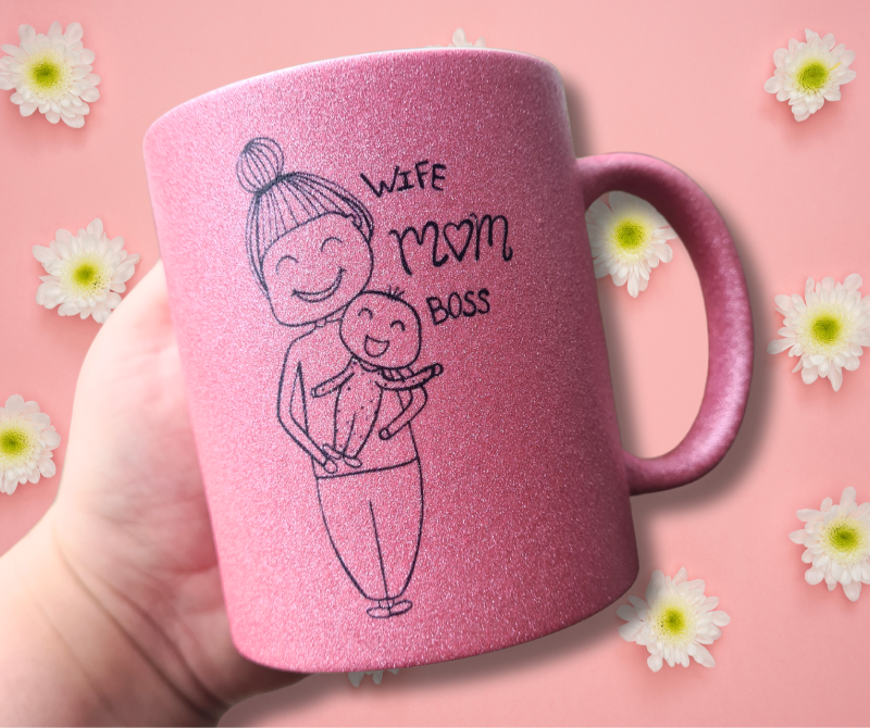 Krus: wife mom boss Pink Glimmer billede 2