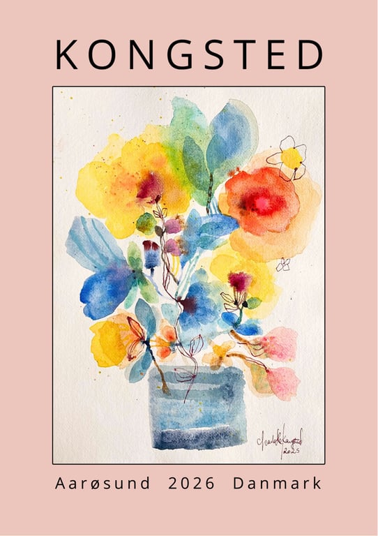 Den blå stribede vase - print af ægte akvarelmaleri