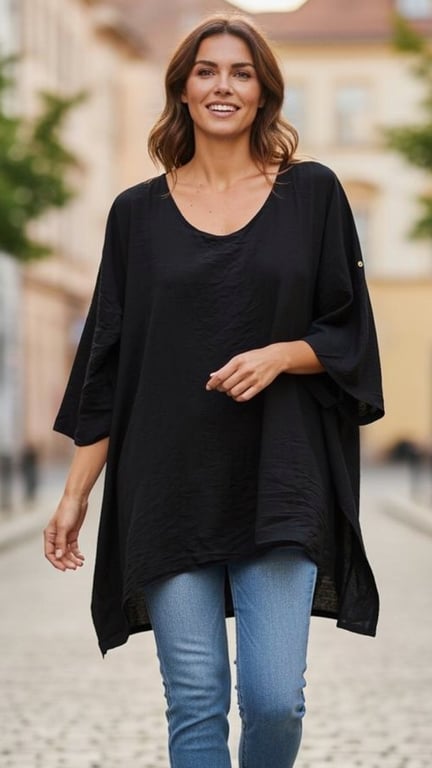 Anita viscose Tunic/dress. Black. Onesize 38-48.