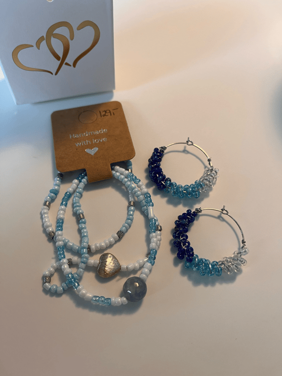 3 farver i blå, lyseblåt og glas creoler billede 4