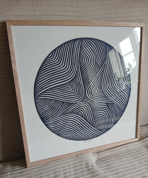 40x40cm papercut, Marineblå, indrammet