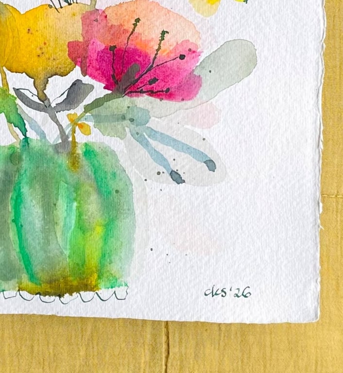 Grøn stribede vase - original akvarel billede 4