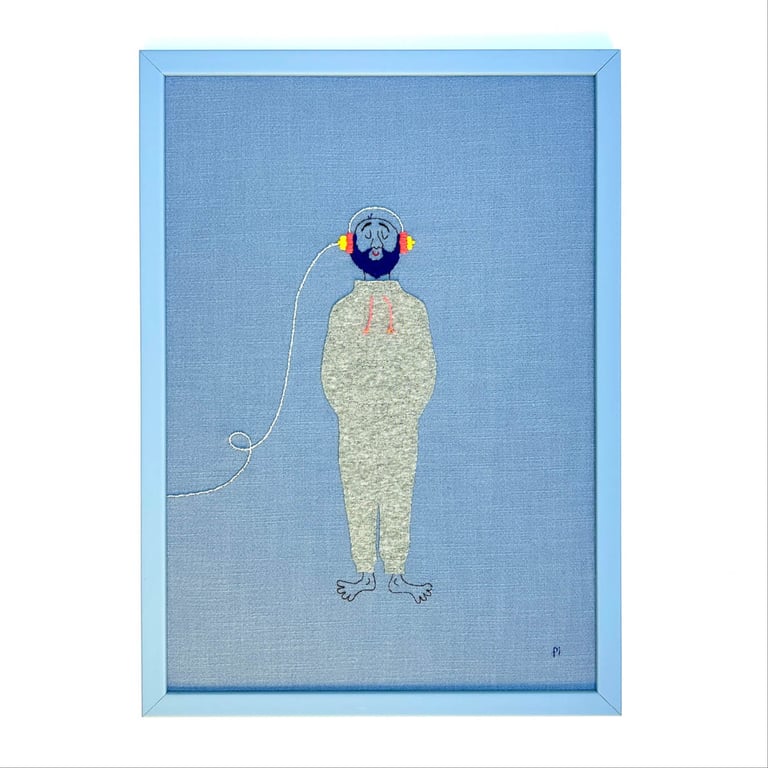 Efterårslyd – blå – broderi A3
