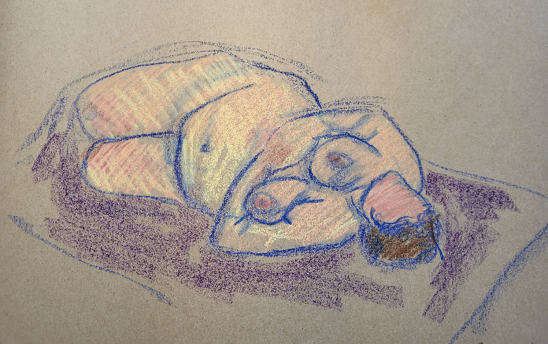 Qroquis 5 min. oliekridt på lærred 24 x 36 cm cm