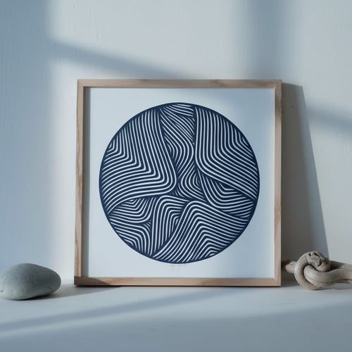 30x30cm papercut I marineblå, indrammet 