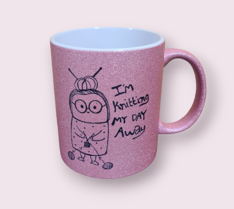 Krus: im knitting my day away Pink glimmer billede 3