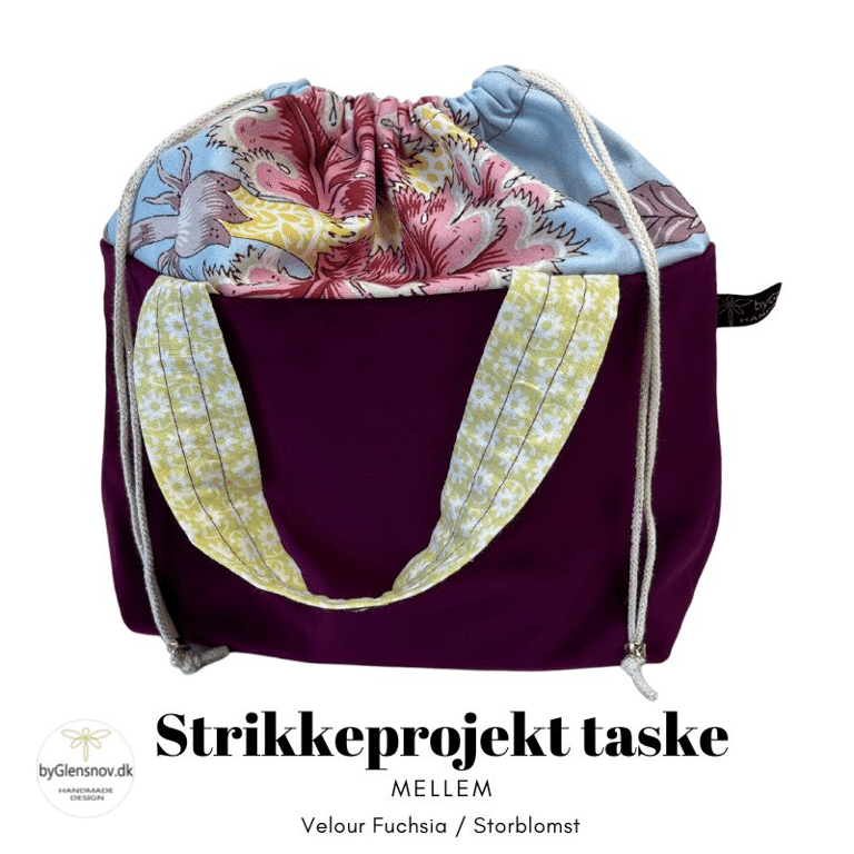 Strikkeprojekt taske - Velour Fuchsia/Storblomst billede 10
