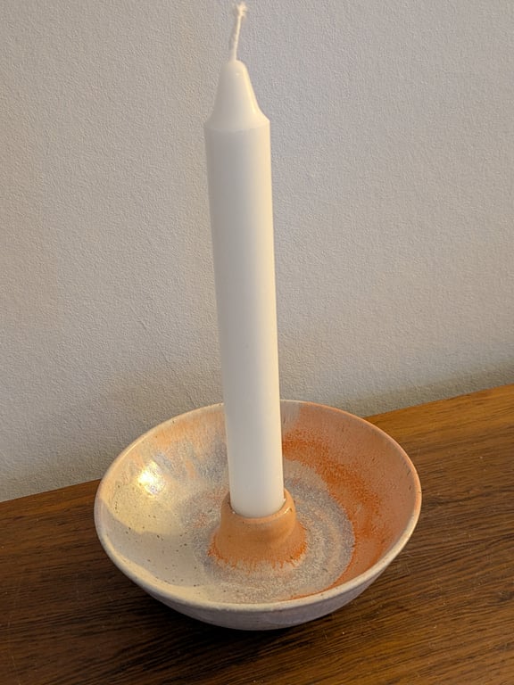 Lysestager orange meleret/beige