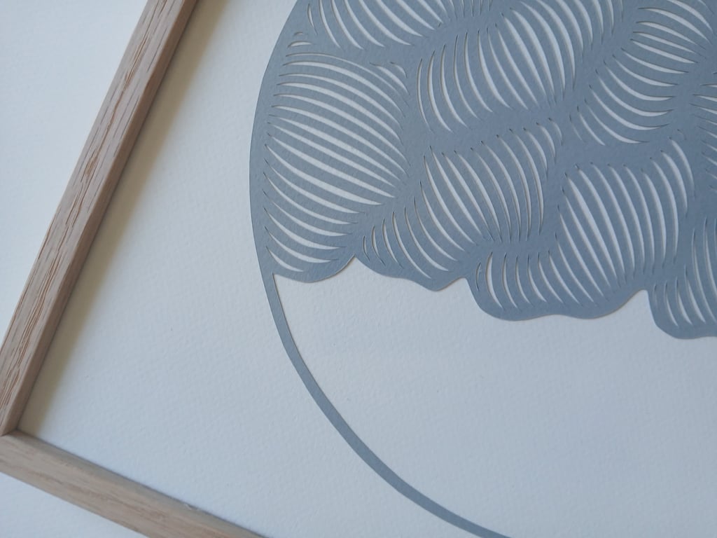 30x30cm papercut, dueblå, indrammet  billede 2