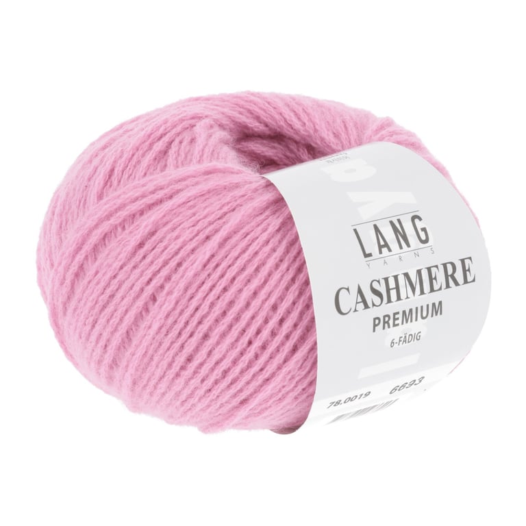 Lyserødt garnnøgle af Cashmere Premium fra Lang Yarns med hvid etiket.
