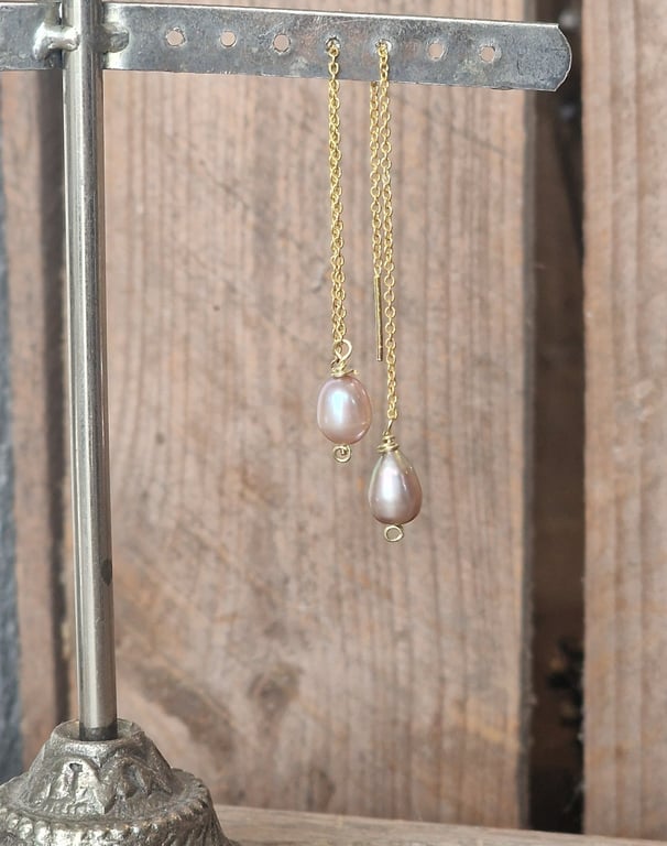 Rosa perle ørekæder billede 3