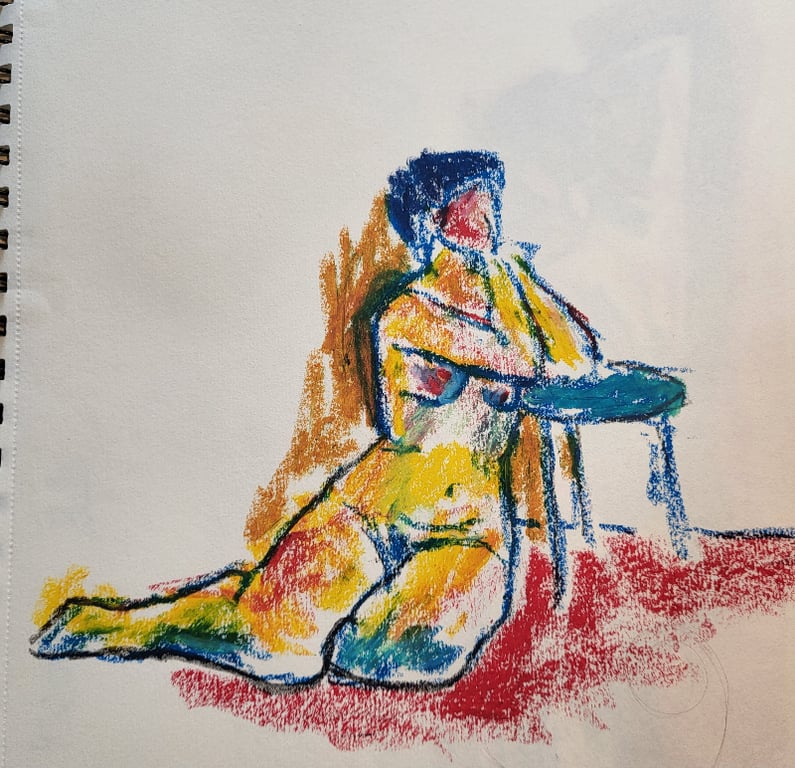 Qroquis oliepastel på papir 22 x 22 cm