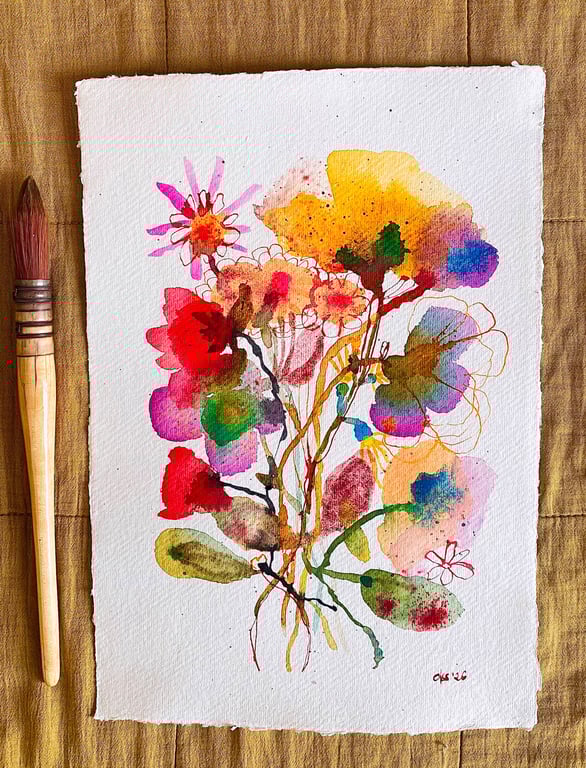 Sprudlende buket - original akvarel 