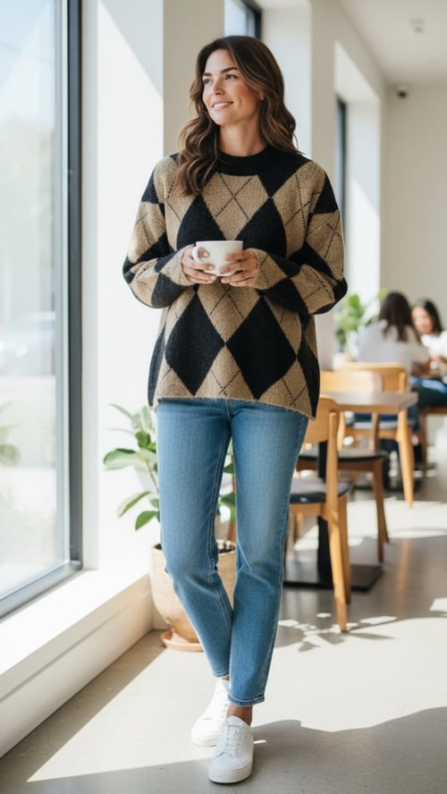 Lia knit blouse , Black w harlekin mønster. Onesize str. 36-44. (2)