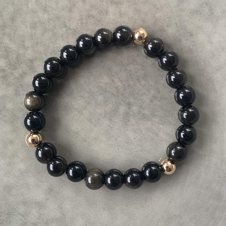 Gylden obsidian armbånd 8mm