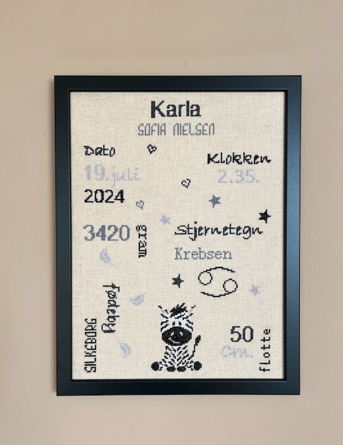 Fødselsminde Zebra 2041-1 ca. 30 x 40 cm.