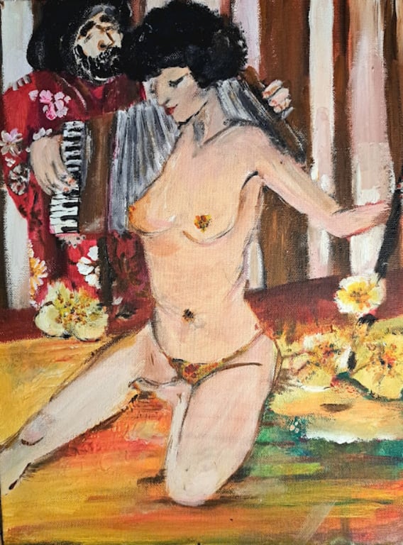 Dame fra Varieteblad fra 1950. 30x40 maleri på malerplade