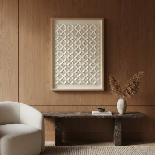  50x70cm Foldet værk, naturhvid, massiv egetræsramme (6)
