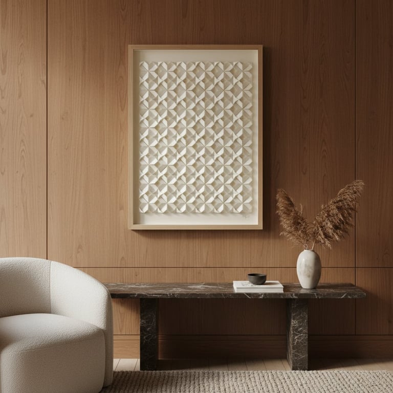  50x70cm Foldet værk, naturhvid, massiv egetræsramme (6)