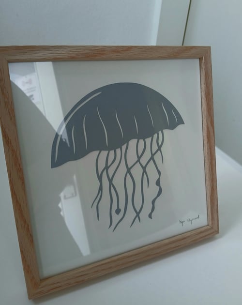 20x20cm gople nr 97, dueblå, indrammet 