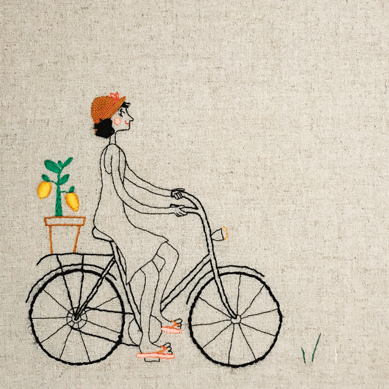 Cykler med citron – broderi 30 x 40 cm billede 2
