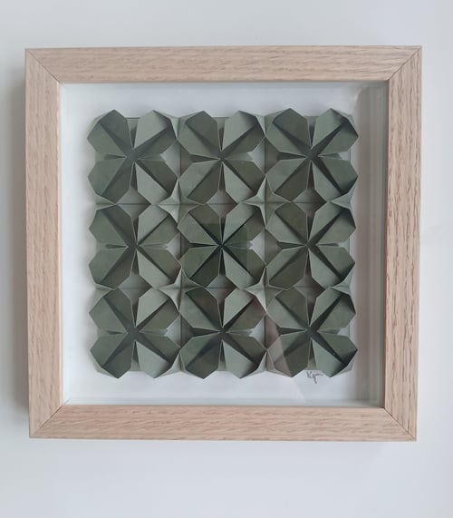 20x20cm foldet værk, grøn, indrammet