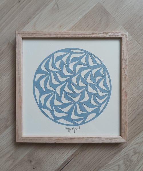 20x20, papercut, dueblå, indrammet 