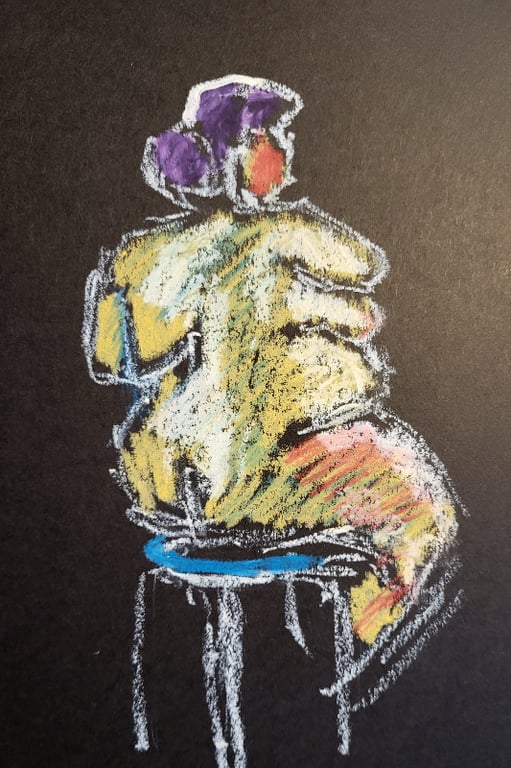 Qroquis 8 min oliepastel på sort papir 18 x 24 cm