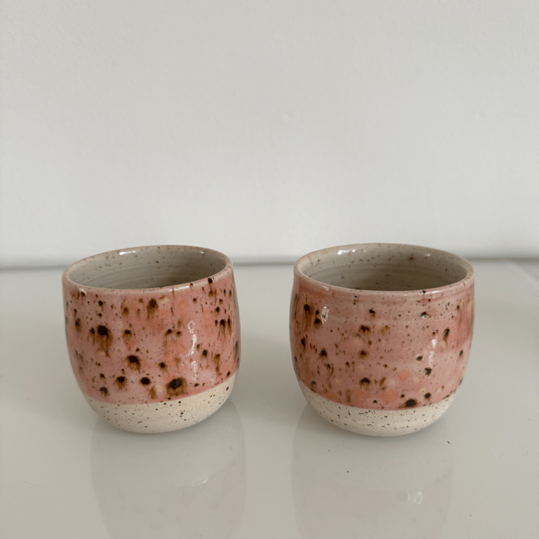 Krus, beige/brun/rosa og transparent